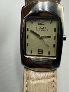 Silpada Designs Watch Women Silver Tone Cream Leather Band New Battery